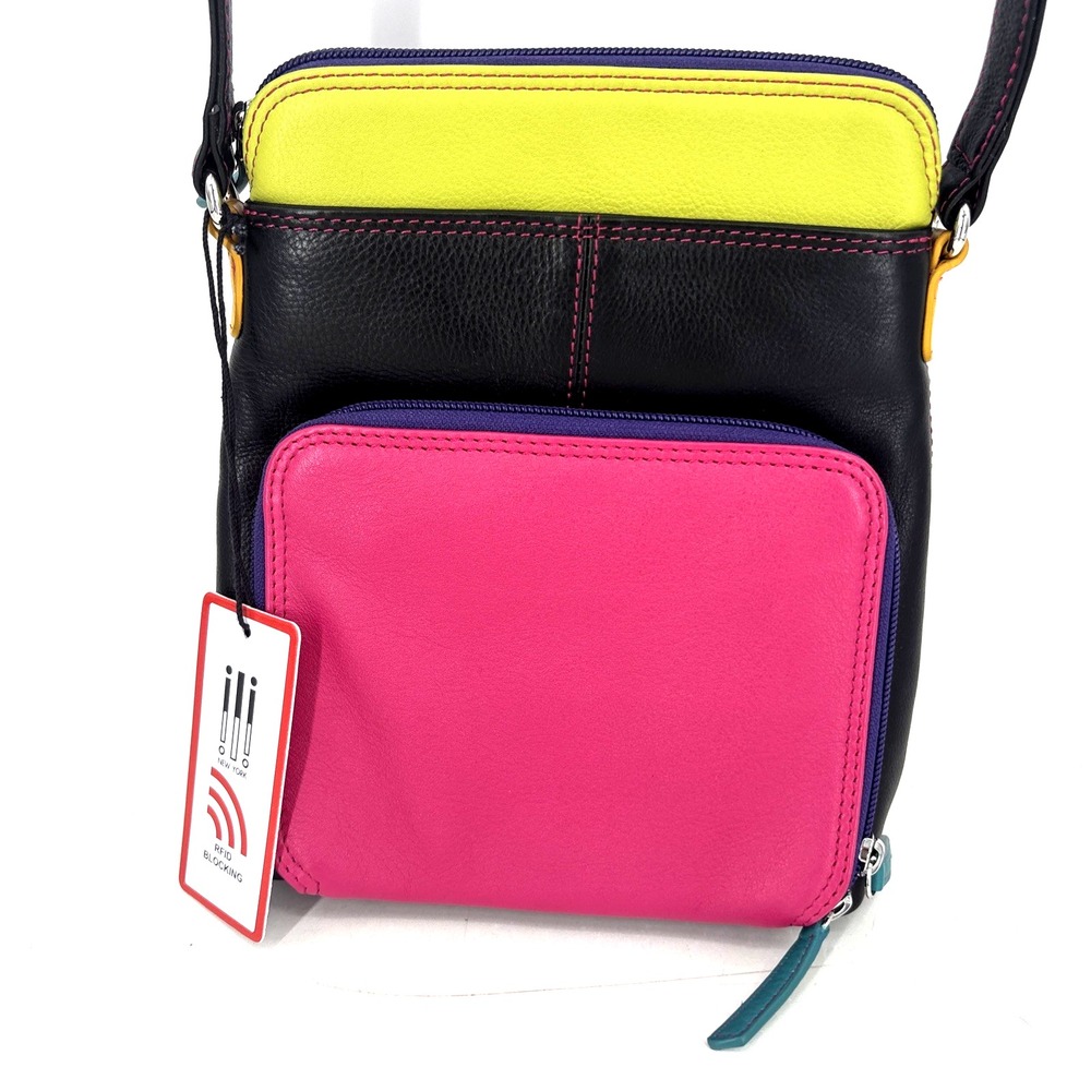 NEW Colorful Crossbody Purse Wallet Ili New York Leather Messenger Bag Colorbloc